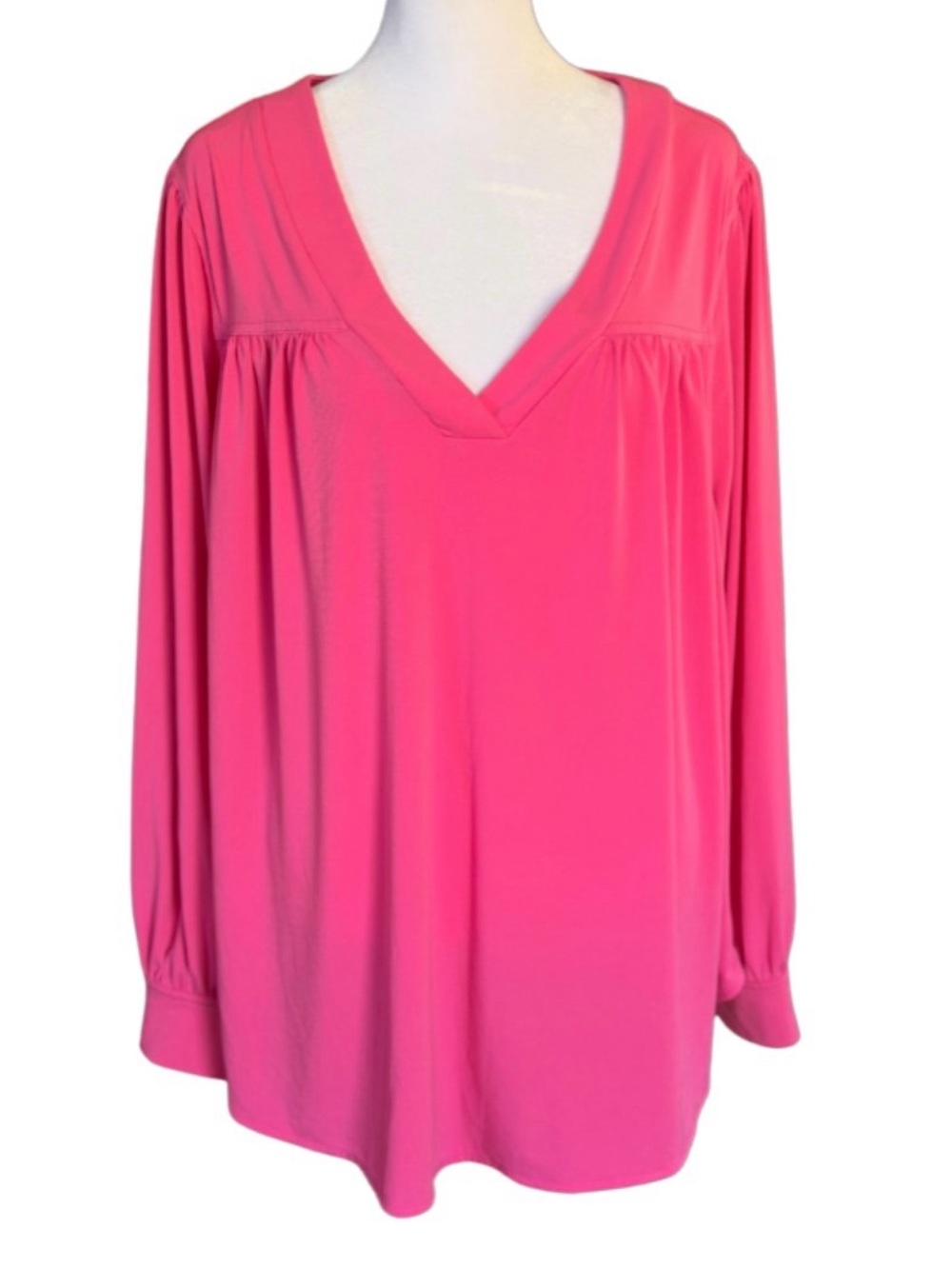 Lane Bryant Pink Long Sleeve V Neck Blouse